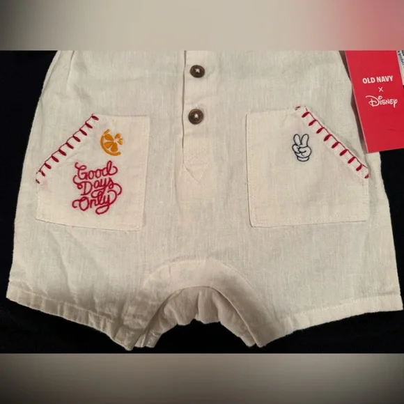 NWT‼️ Old Navy Disney~Cream Baby Romper with Embroidery, Size 3-6M Really cute! - Picture 4 of 10